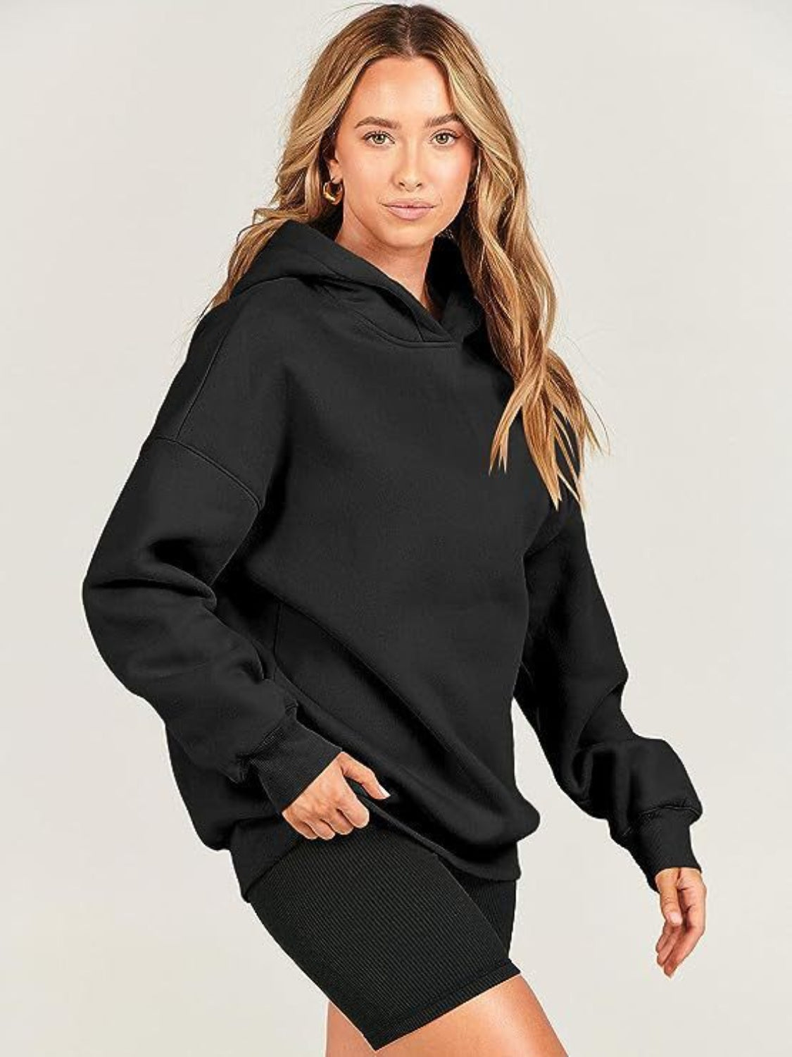 Dropped Shoulder Long Sleeve Hoodie - Luxe4Everyday Hoodie