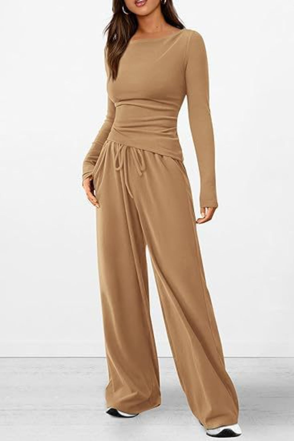 Round Neck Long Sleeve Top and Pants Set - Luxe4Everyday two-piece set