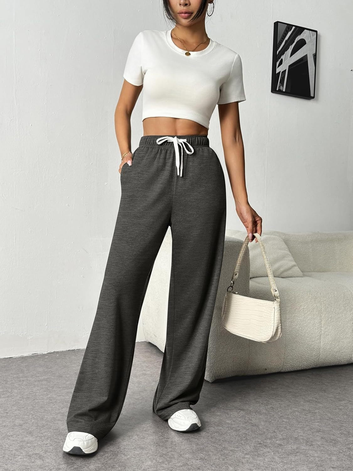 Drawstring Wide Leg Pants with Pockets - Luxe4Everyday Dark Gray / S Pants