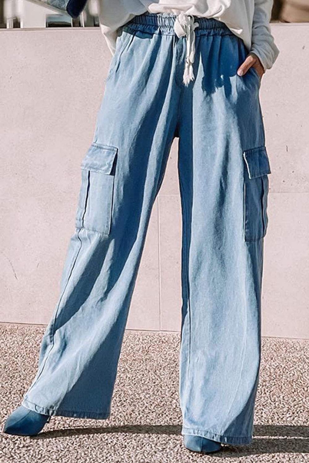 Drawstring Wide Leg Jeans with Pockets - Luxe4Everyday Light / S Jeans