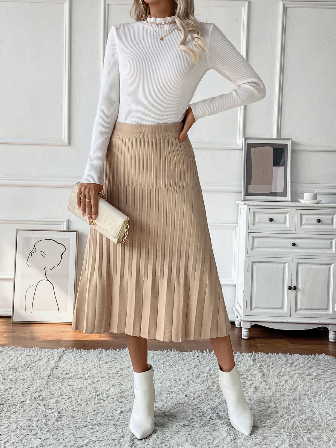 Perfee Pleated Midi Sweater Skirt - Luxe4Everyday Skirt