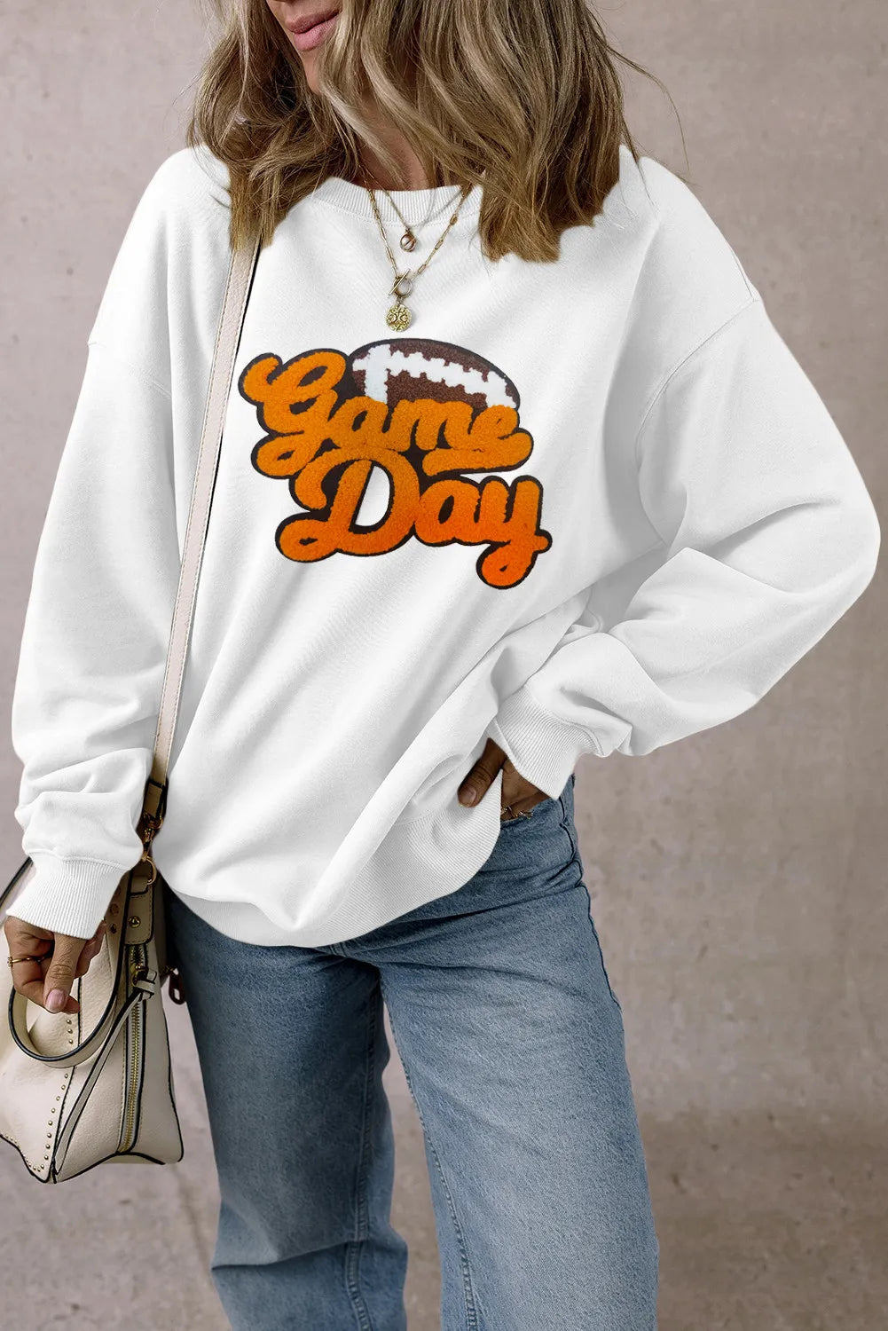 GAME DAY Football Round Neck Long Sleeve Sweatshirt - Luxe4Everyday Sweatshirt