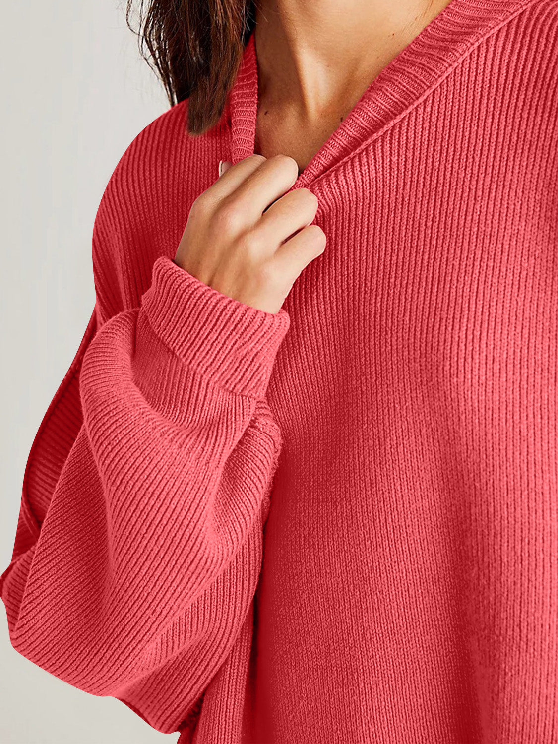 Double Take Side Slit Round Neck Long Sleeve Sweater - Luxe4Everyday Sweater