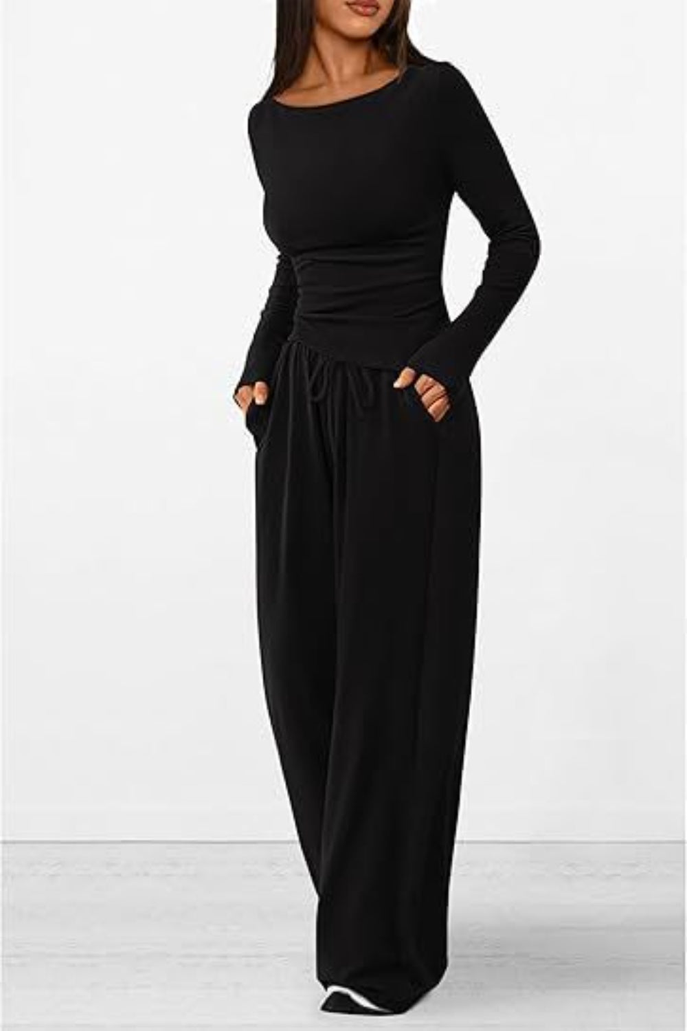 Round Neck Long Sleeve Top and Pants Set - Luxe4Everyday two-piece set