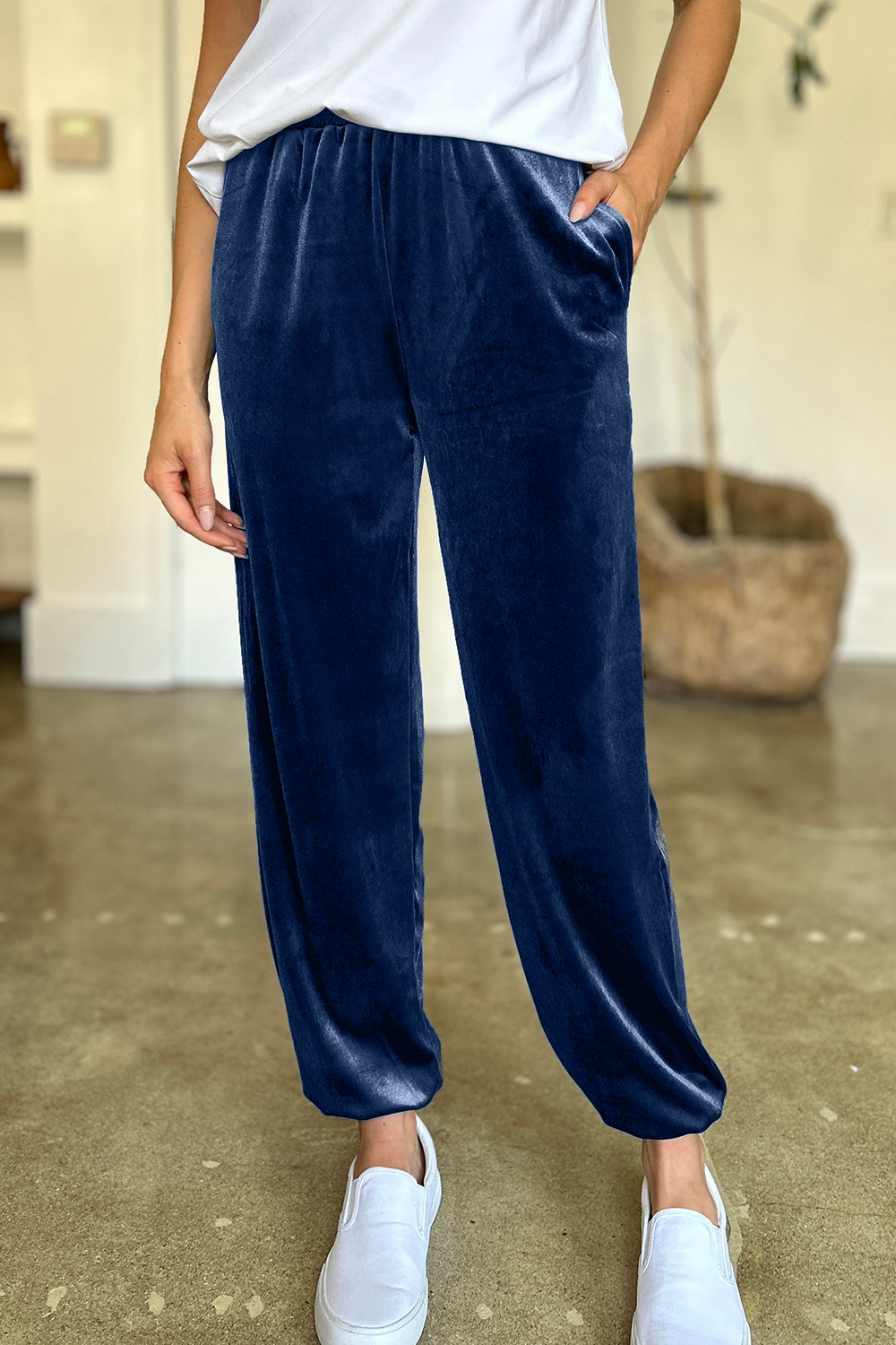 FAM-FAM Pocketed Elastic Waist Joggers - Luxe4Everyday Navy / S Pants