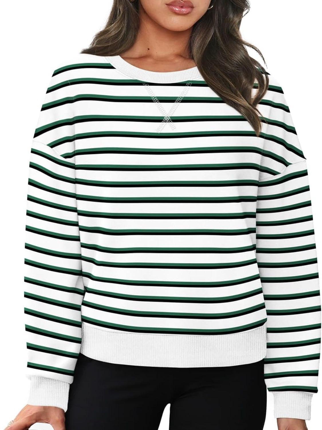 Lovelet Striped Round Neck Long Sleeve Sweatshirt - Luxe4Everyday Sweater