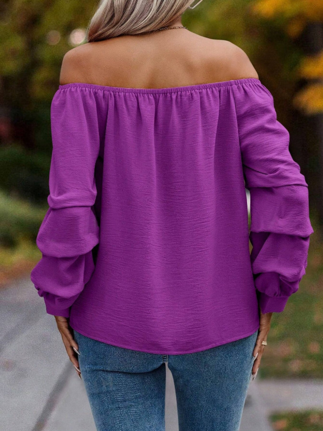 Ruched Off-Shoulder Long Sleeve Blouse - Luxe4Everyday Shirt