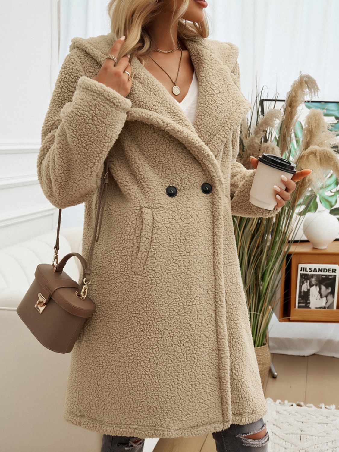 Devine Pocketed Long Sleeve Hooded Teddy Coat - Luxe4Everyday Coat