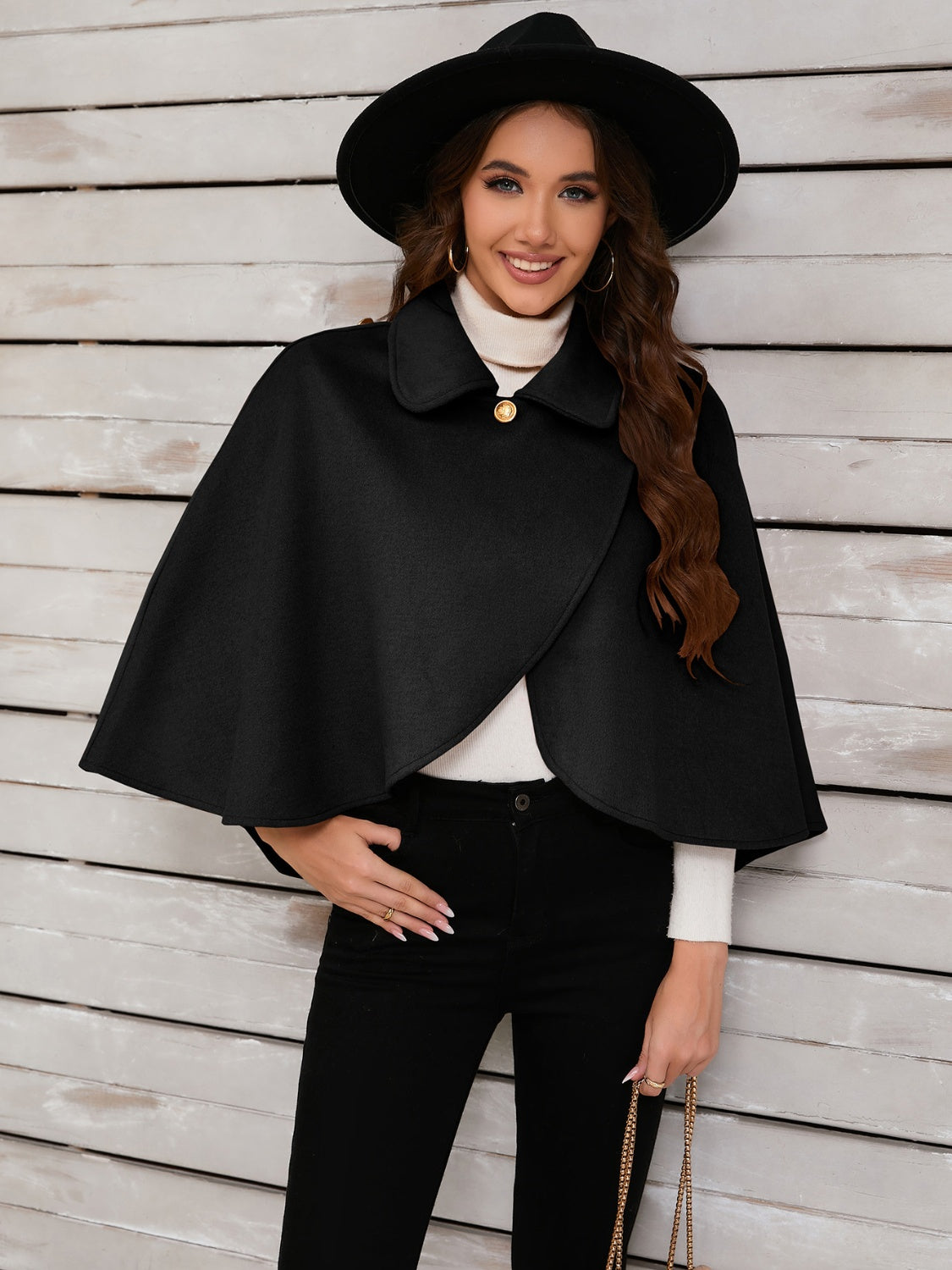 Collared Neck Cropped Cape - Luxe4Everyday Deep Red / One Size Cape