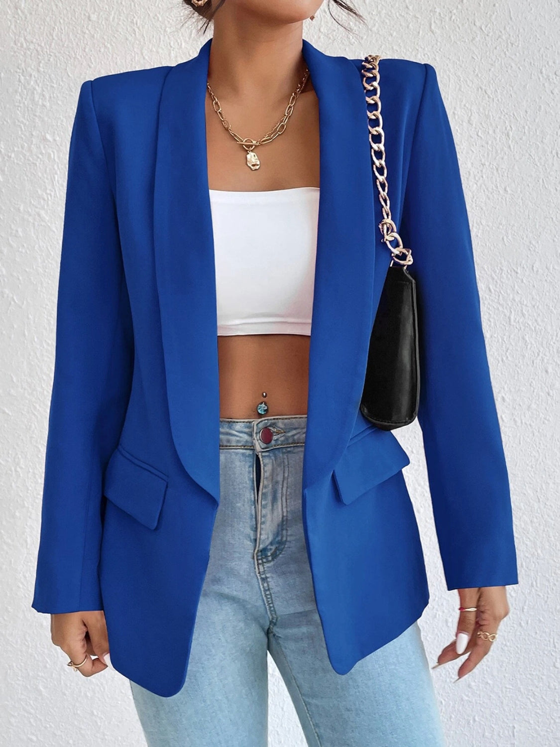 Shawl Collar Long Sleeve Blazer - Luxe4Everyday Royal Blue / S Blazer