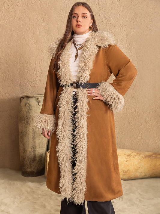 Plus Size Open Front Long Sleeve Coat - Luxe4Everyday Caramel / 0XL Coat