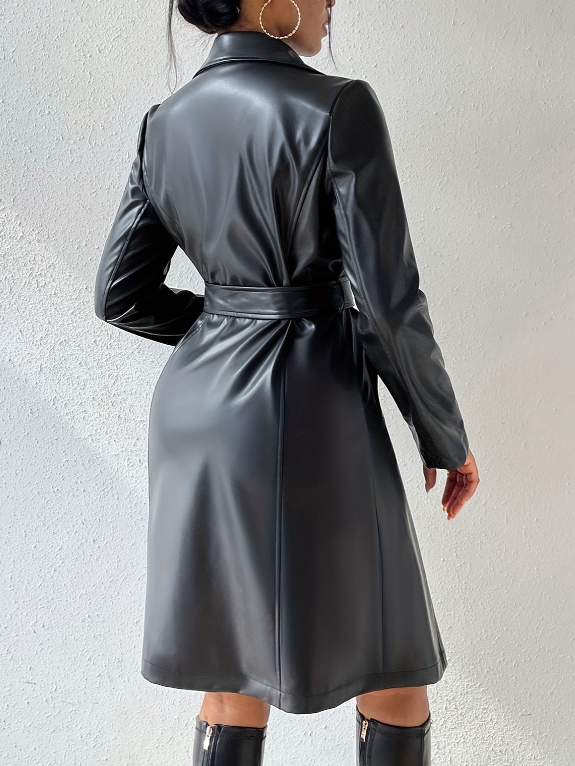 Tied PU Leather Long Sleeve Trench Coat - Luxe4Everyday Black / S Coat