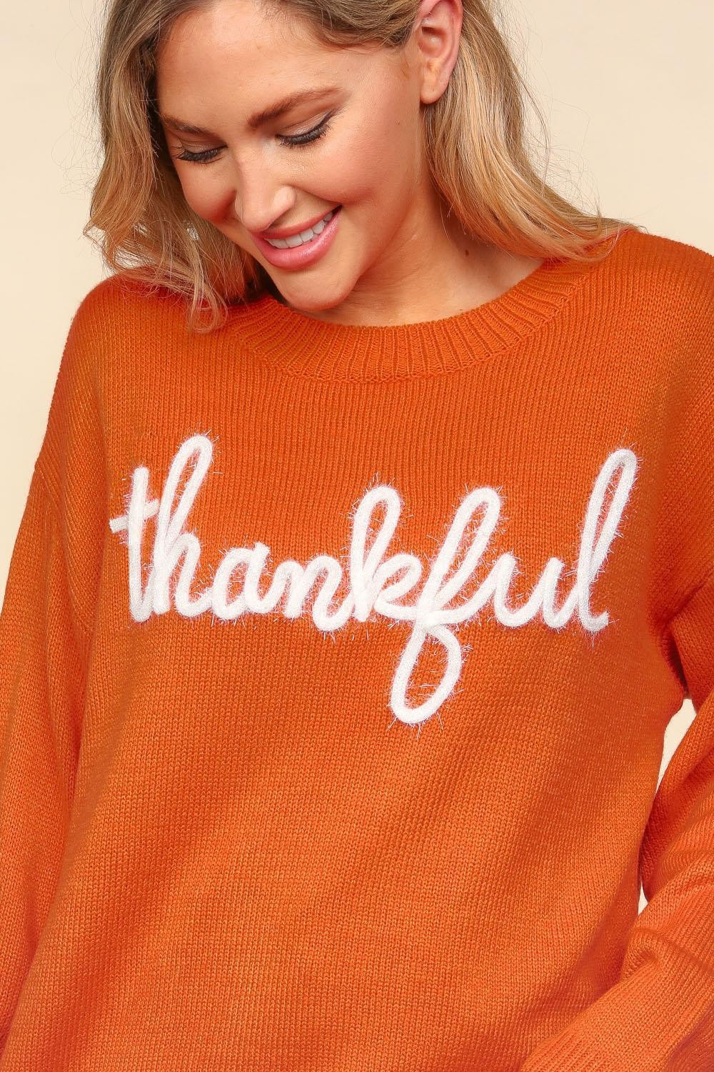 Haptics Full Size Metallic Glitter Embroidery Sweater - Luxe4Everyday Orange-Red / S Sweater