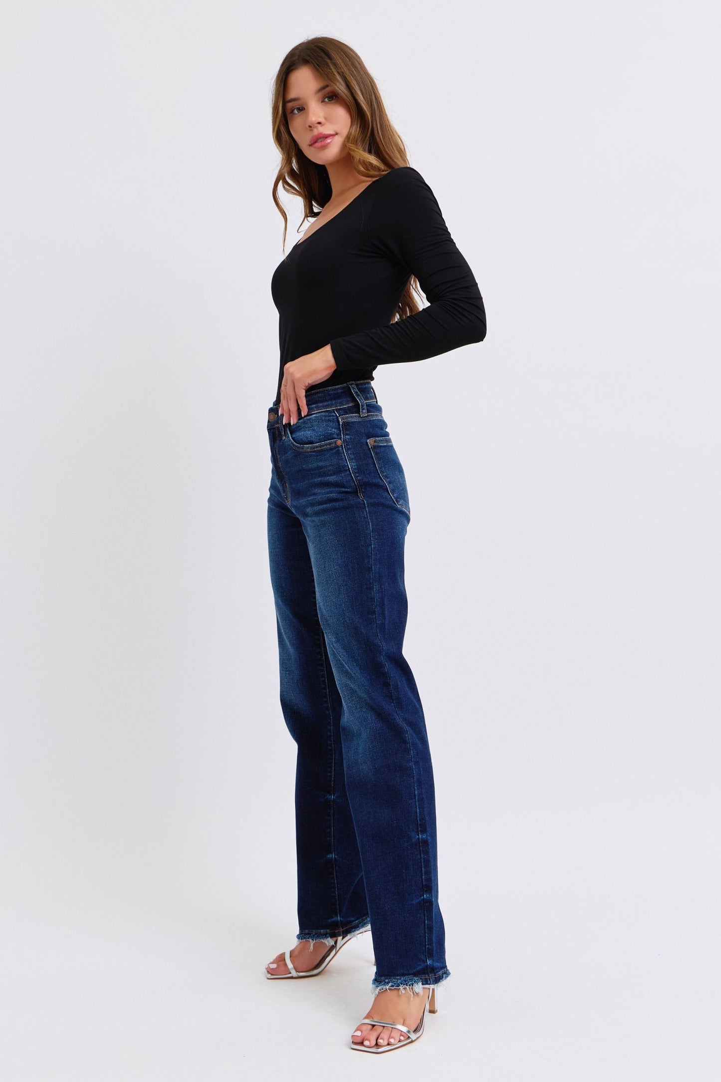 Judy Blue Full Size Raw Hem Straight Leg Jeans - Luxe4Everyday Dark / 0(24) Jeans