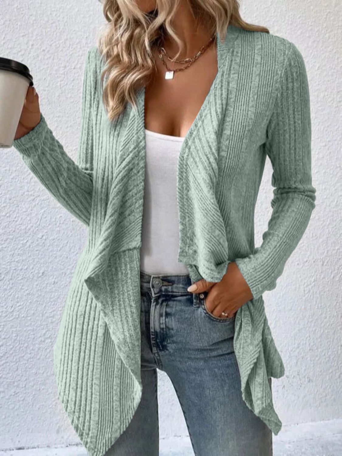 Open Front Long Sleeve Cardigan - Luxe4Everyday Sage / S Sweater