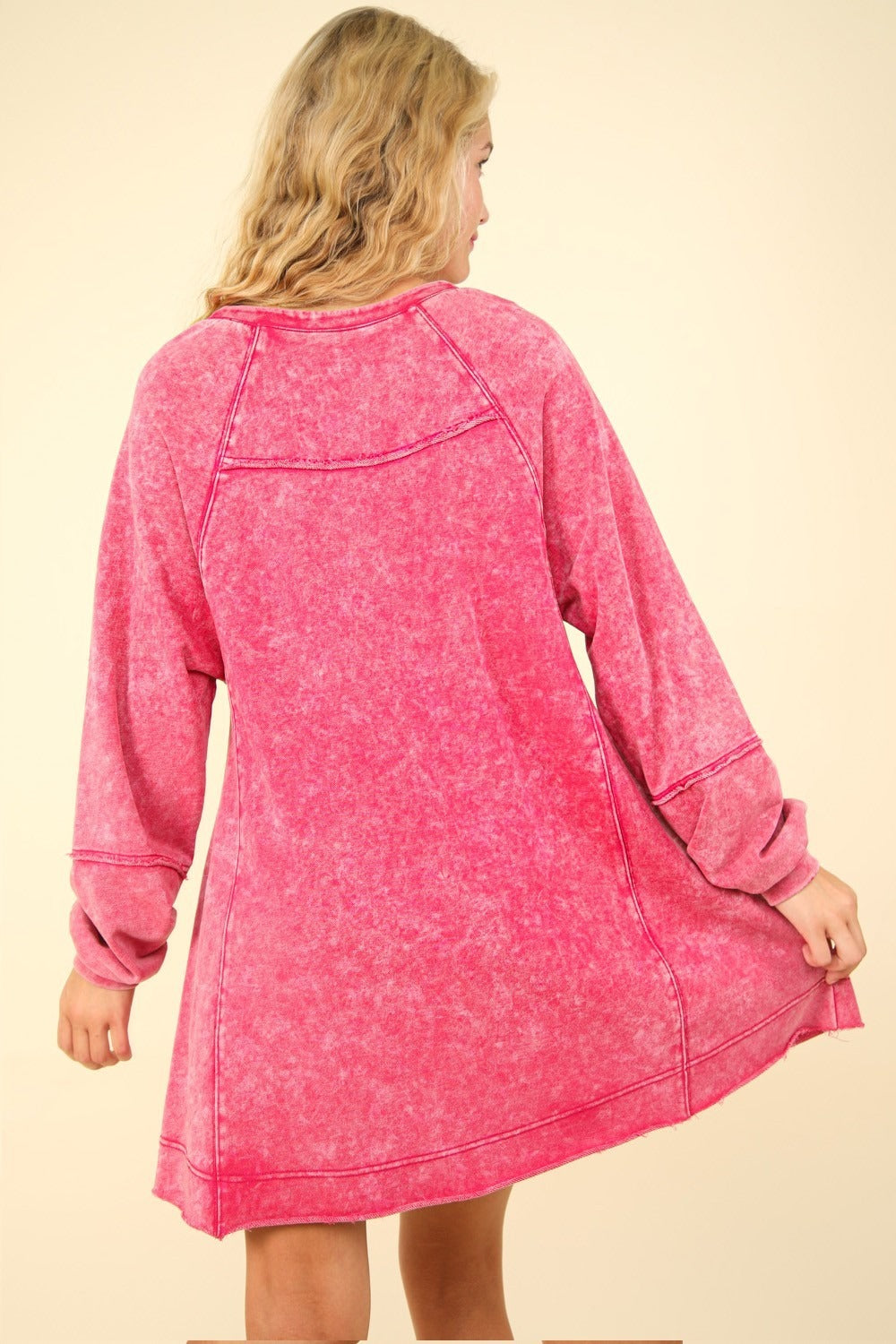 VERY J Mineral Washed Oversized A-Line Mini Dress - Luxe4Everyday Magenta / S Dress