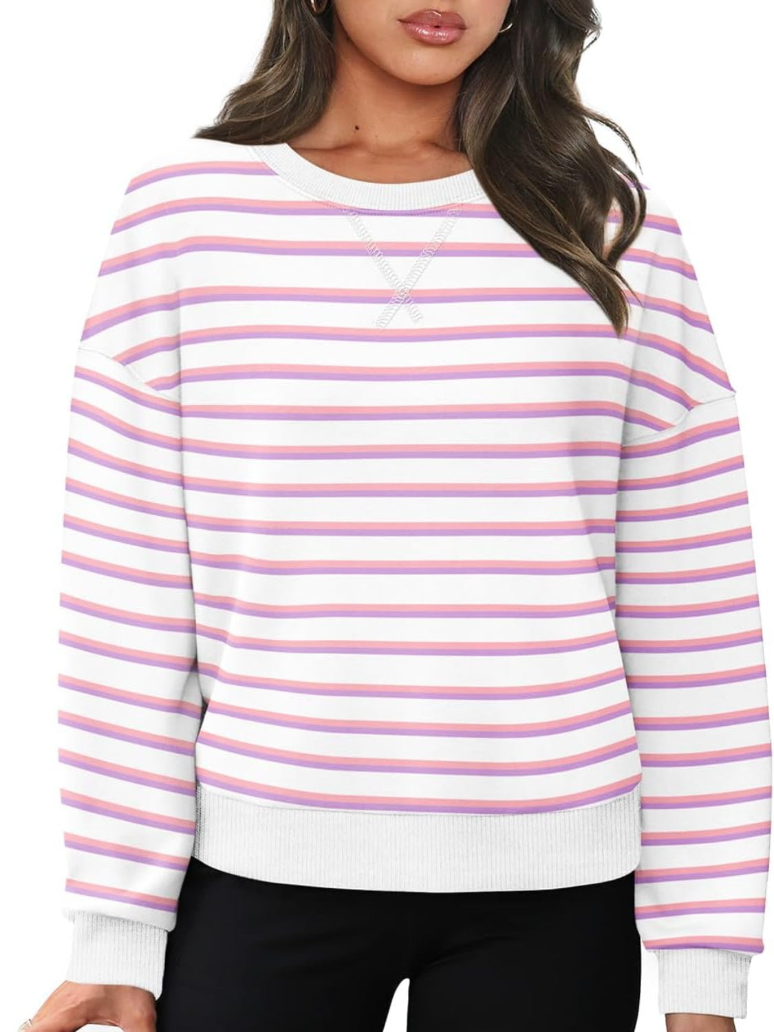 Lovelet Striped Round Neck Long Sleeve Sweatshirt - Luxe4Everyday Sweater