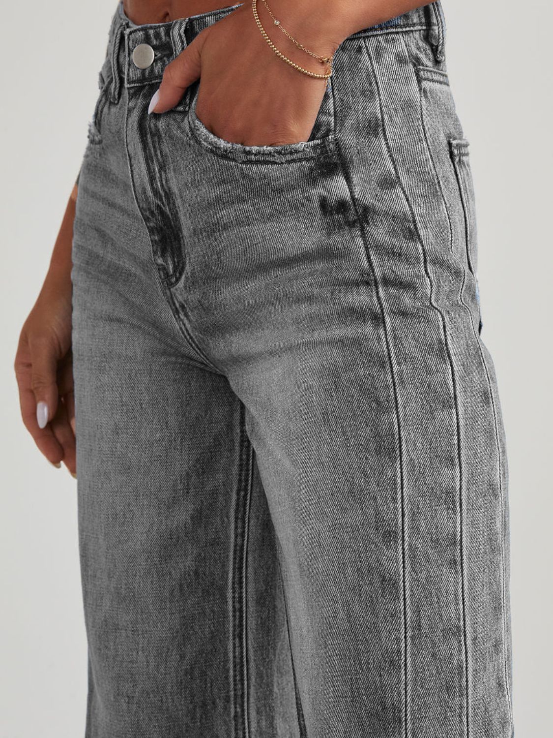 Raw Hem Wide Leg Jeans with Pockets - Luxe4Everyday Jeans