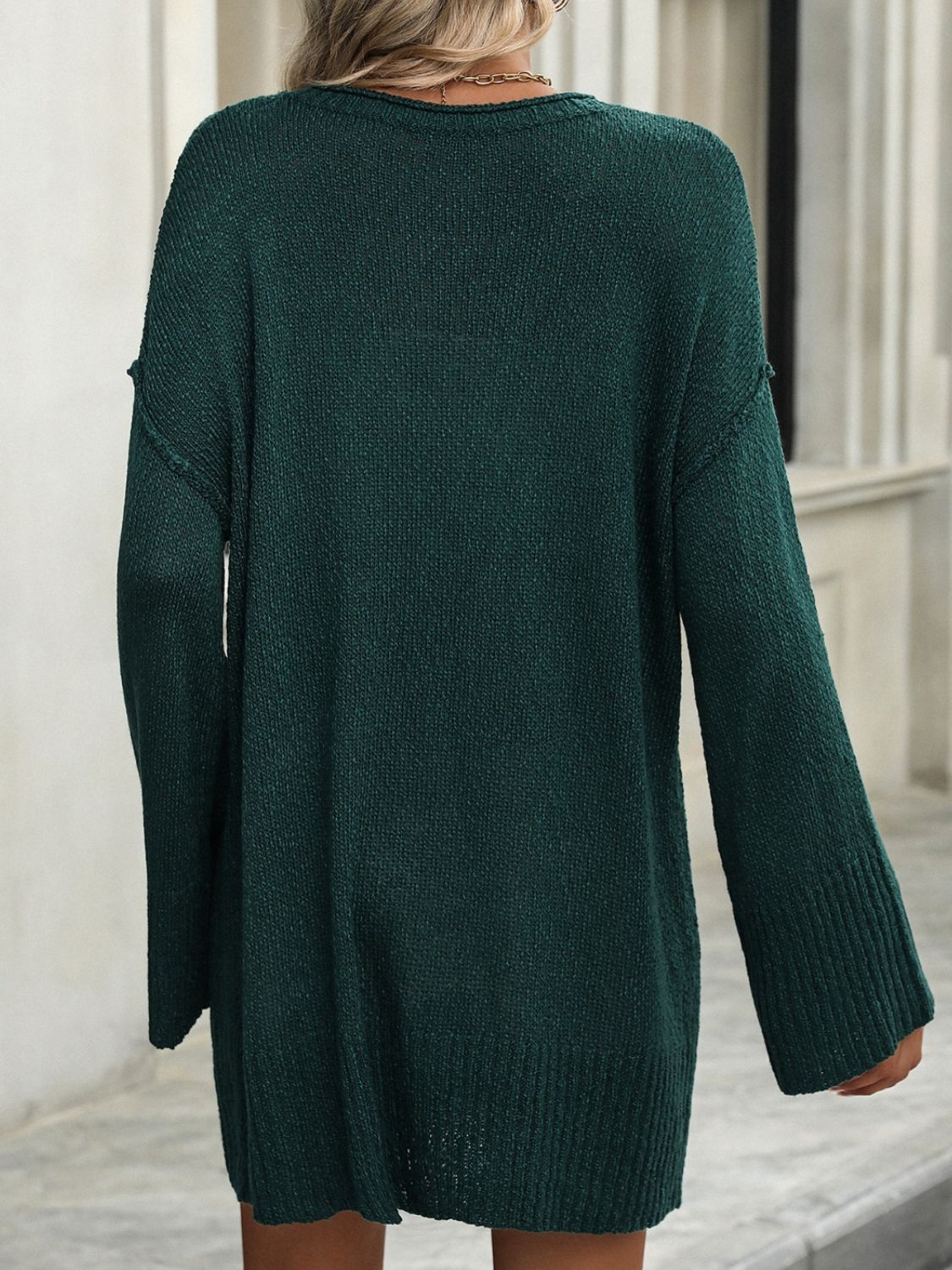 Round Neck Dropped Shoulder Sweater - Luxe4Everyday Sweater