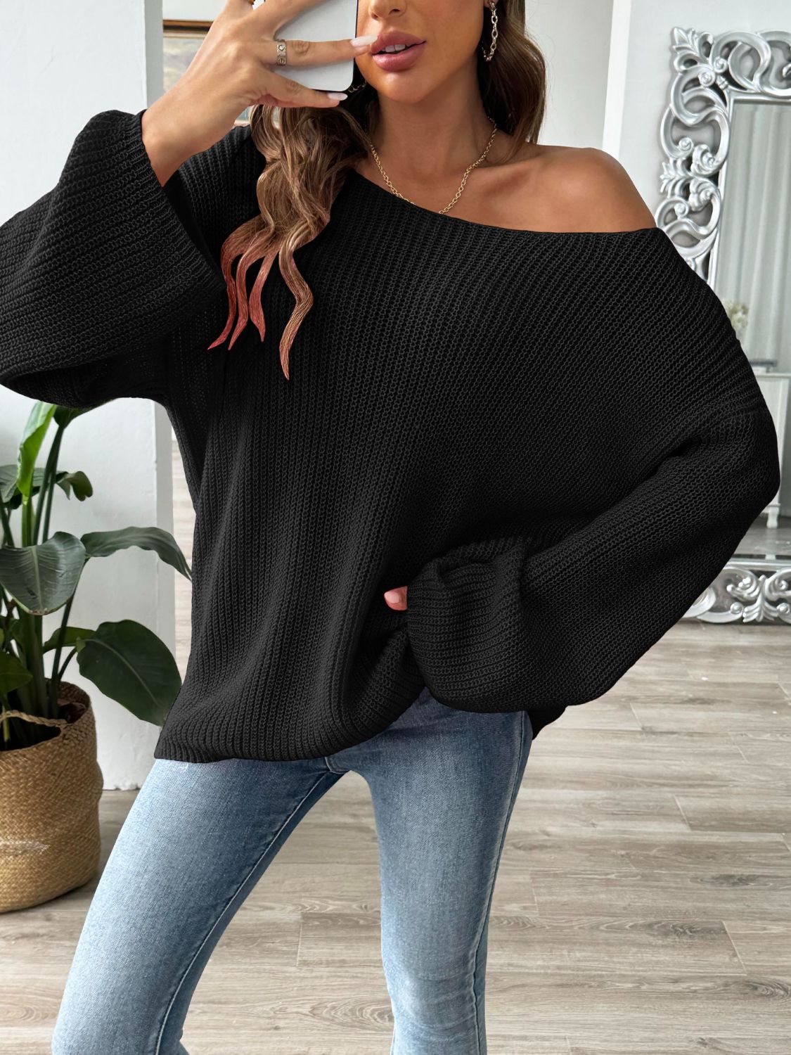 Round Neck Long Sleeve Sweater - Luxe4Everyday Black / S Sweater