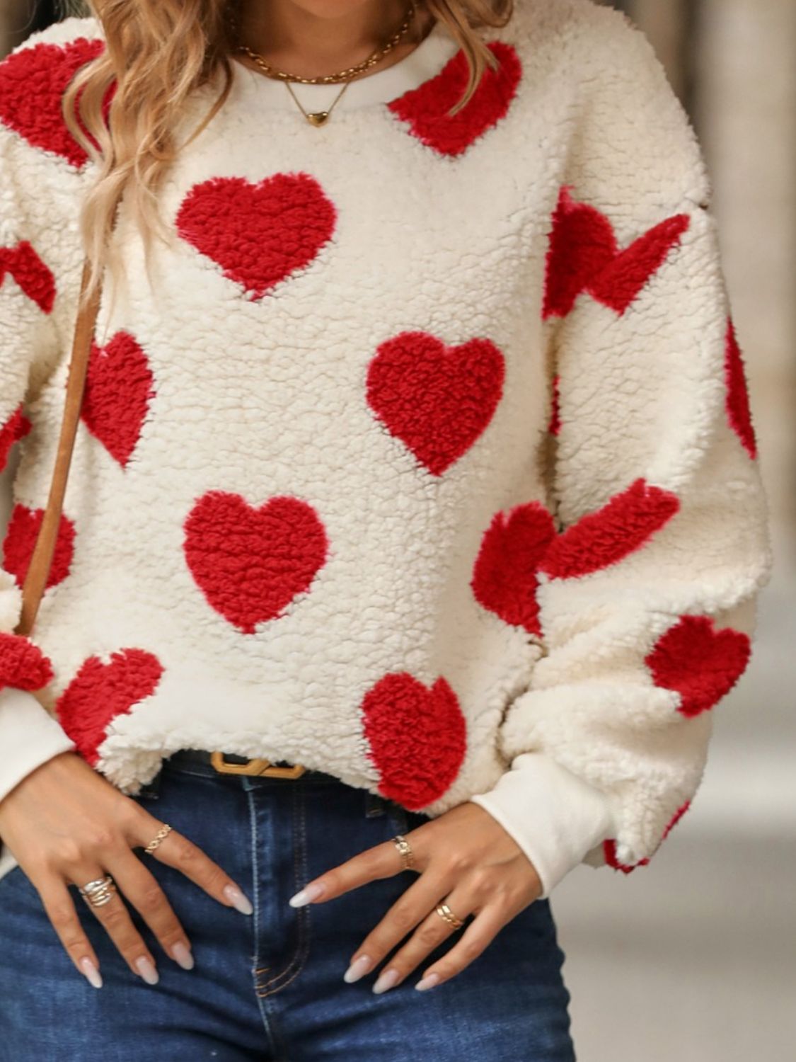 Fuzzy Heart Dropped Shoulder Sweatshirt - Luxe4Everyday Brown / S Sweater