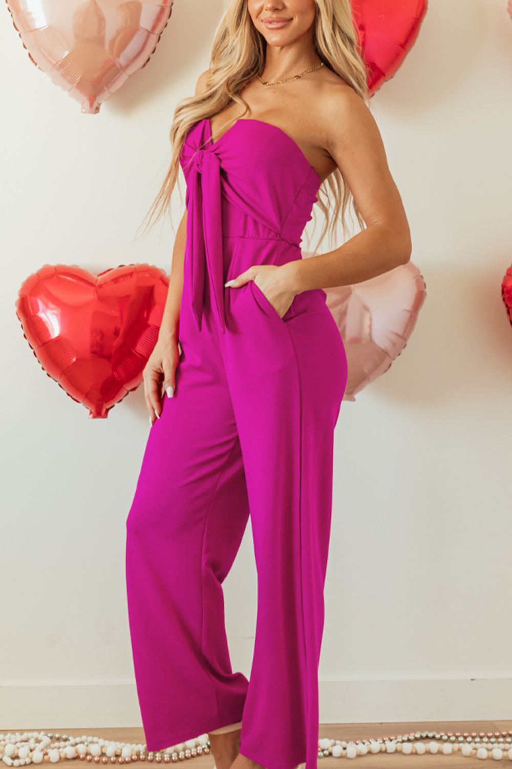 Tied Tube Wide Leg Jumpsuit - Luxe4Everyday Hot Pink / S Jumpsuit