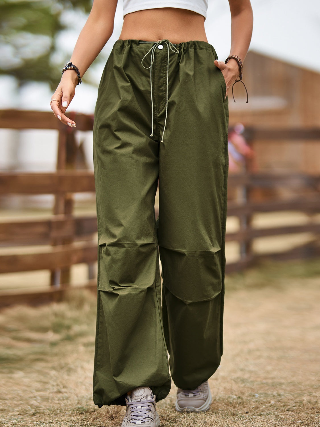 Drawstring Joggers with Pockets - Luxe4Everyday Army Green / S Pants