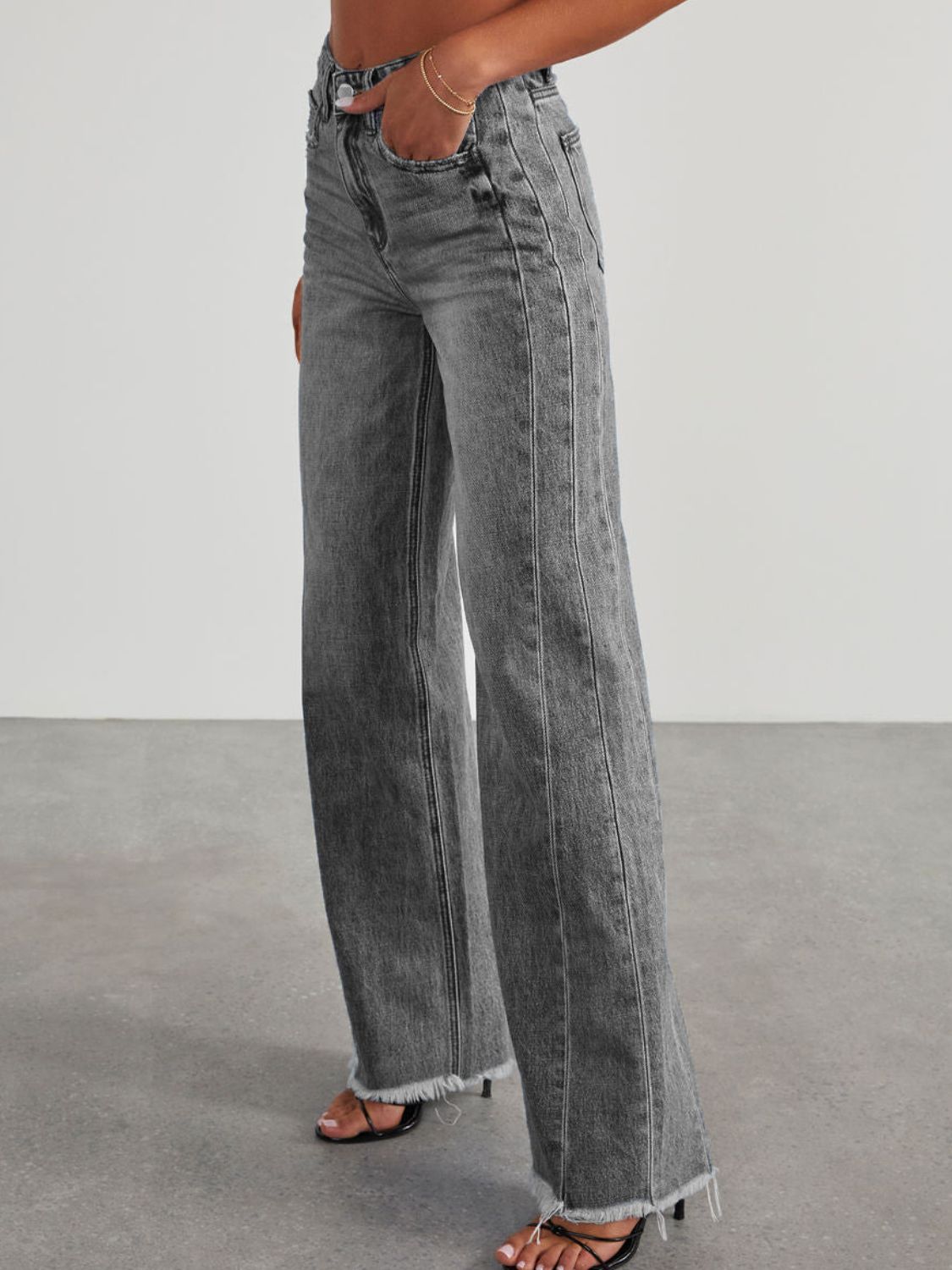 Raw Hem Wide Leg Jeans with Pockets - Luxe4Everyday Jeans