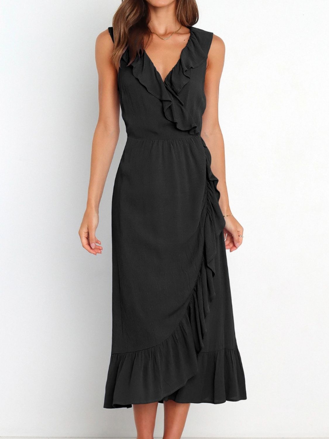 Ruffled Surplice Sleeveless Midi Dress - Luxe4Everyday Dress