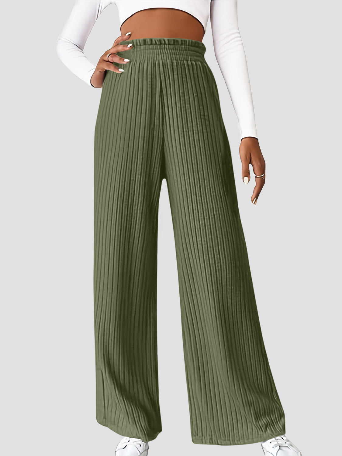 Ribbed High Waist Pants - Luxe4Everyday Matcha Green / S Pants