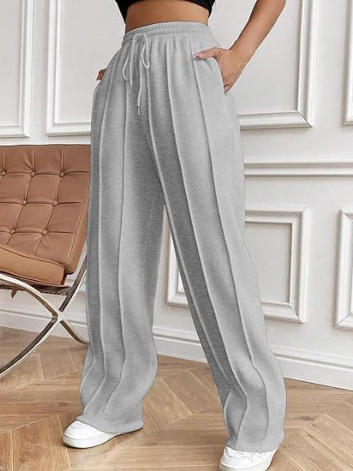 Drawstring Wide Leg Pants with Pockets - Luxe4Everyday Pants