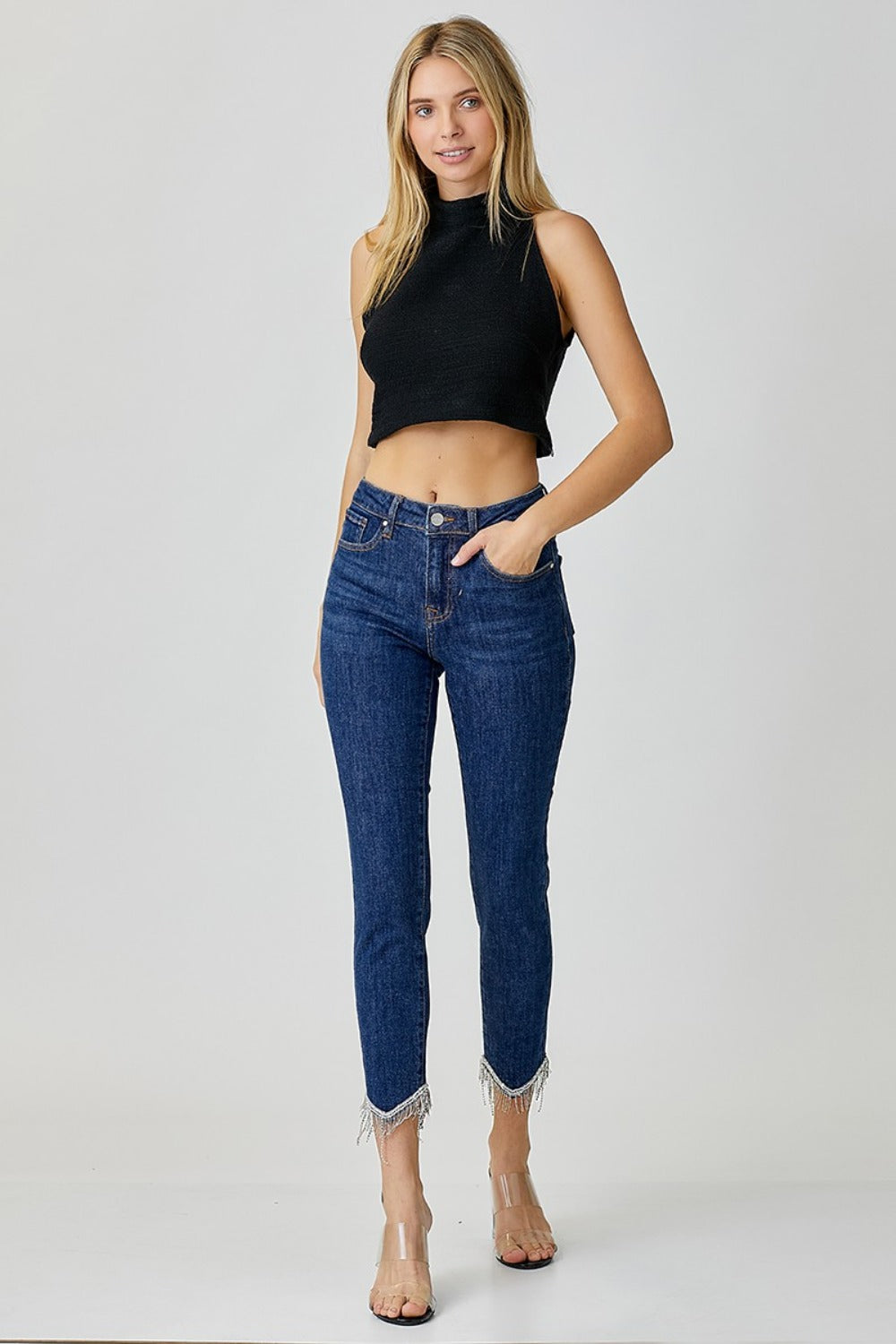 RISEN Full Size Embellished Mid Rise Crop Skinny Jeans - Luxe4Everyday Jeans