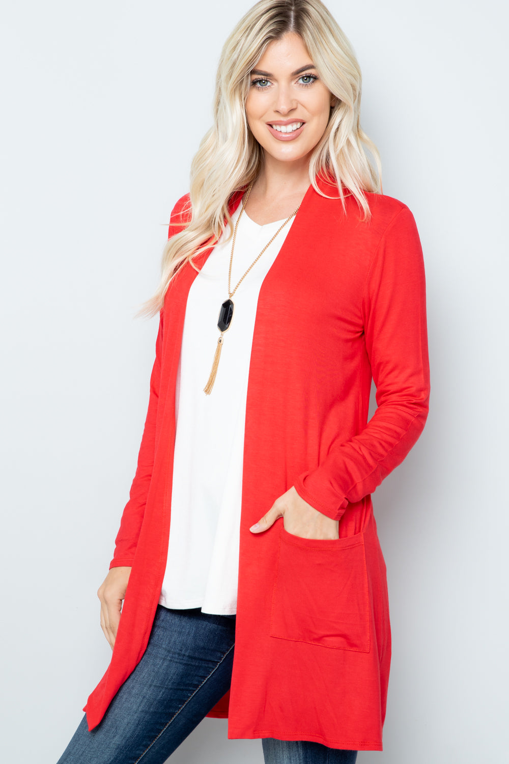 Celeste Full Size Open Front Cardigan with Pockets - Luxe4Everyday Sweater