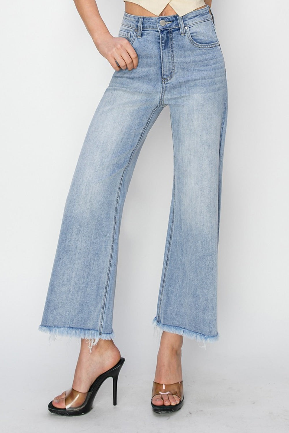 RISEN High Rise Crop Wide Fray Hem Jeans - Luxe4Everyday Light / 1(25) Jeans