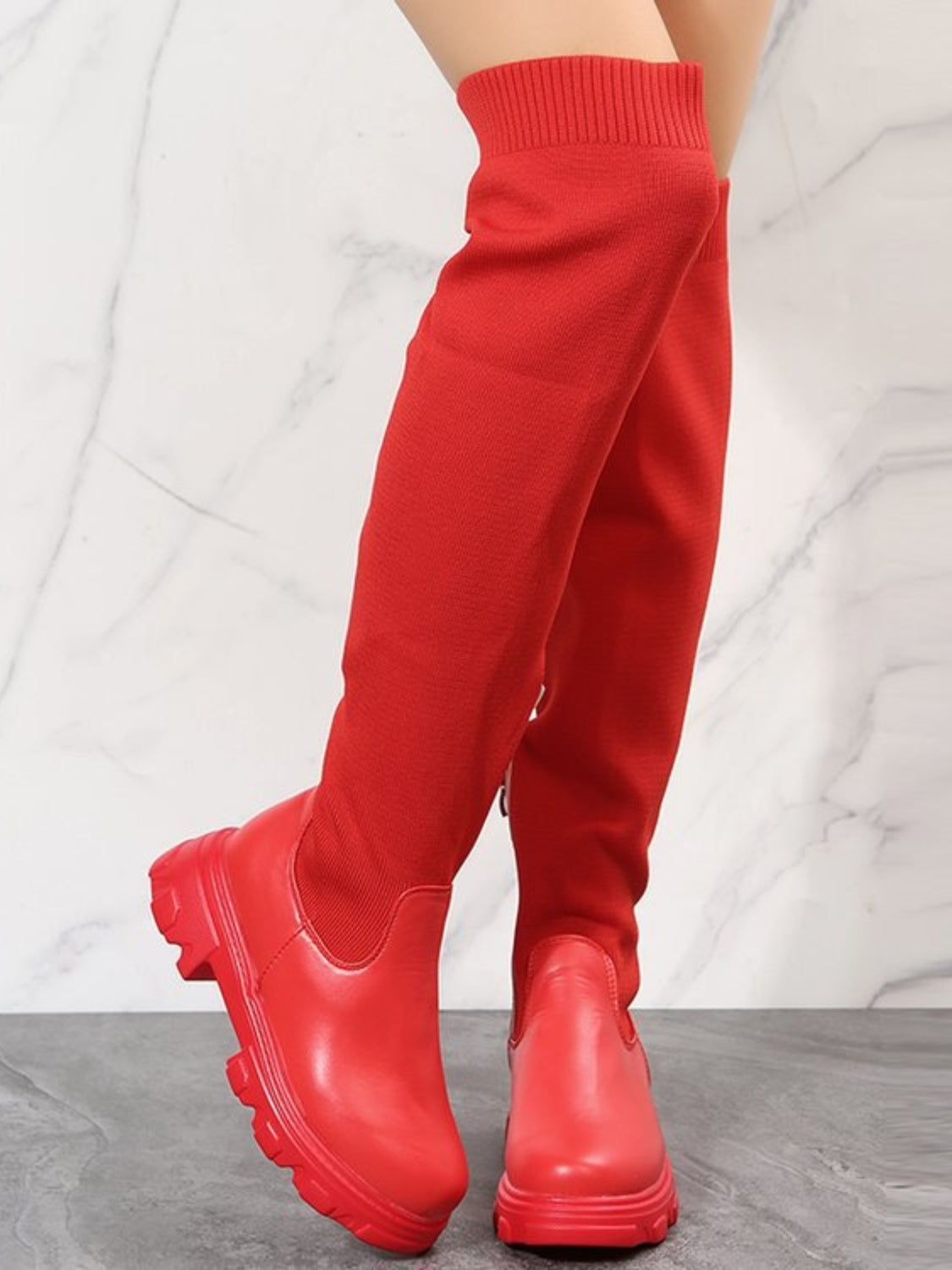 PU Leather Round Toe Platform Boots - Luxe4Everyday Red / 36(US5) Boots