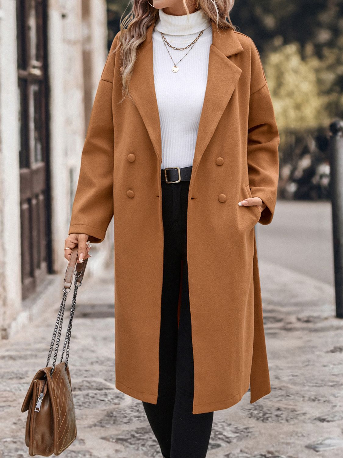 Perfee Dropped Shoulder Tie Waist Coat - Luxe4Everyday Coat