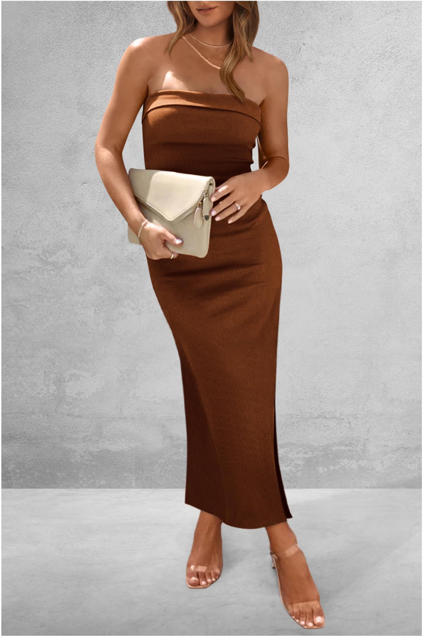 Slit Tube Midi Dress - Luxe4Everyday Caramel / S Dress