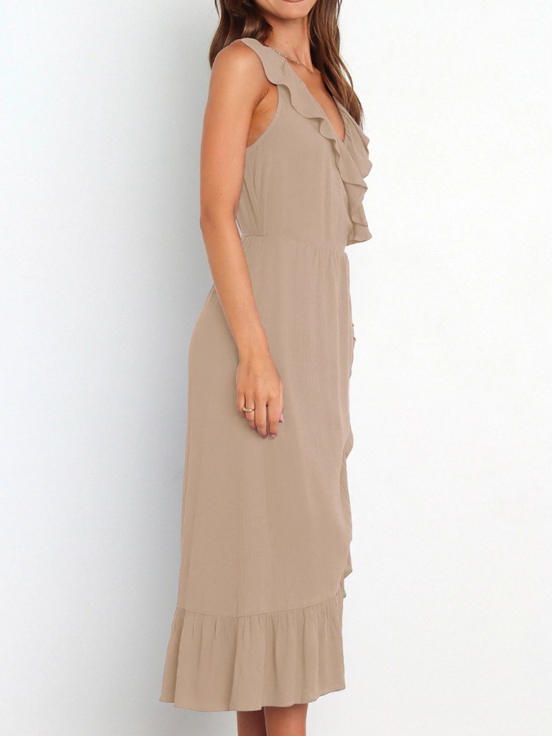 Ruffled Surplice Sleeveless Midi Dress - Luxe4Everyday Dress