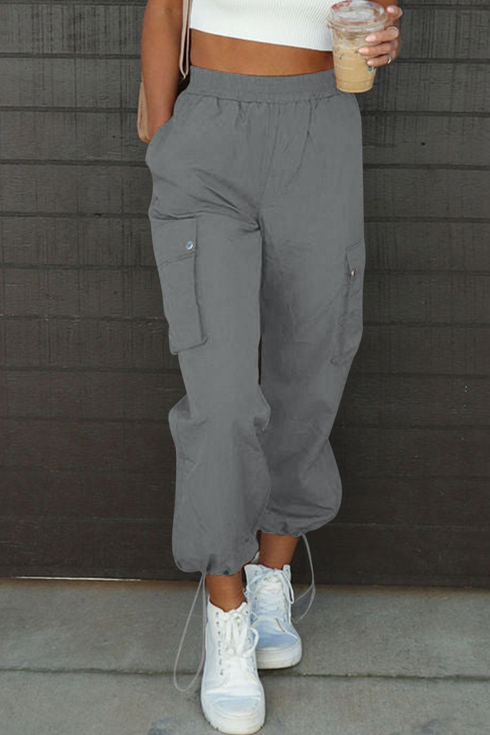 Drawstring Elastic Waist Pants with Pockets - Luxe4Everyday Dark Gray / S Pants