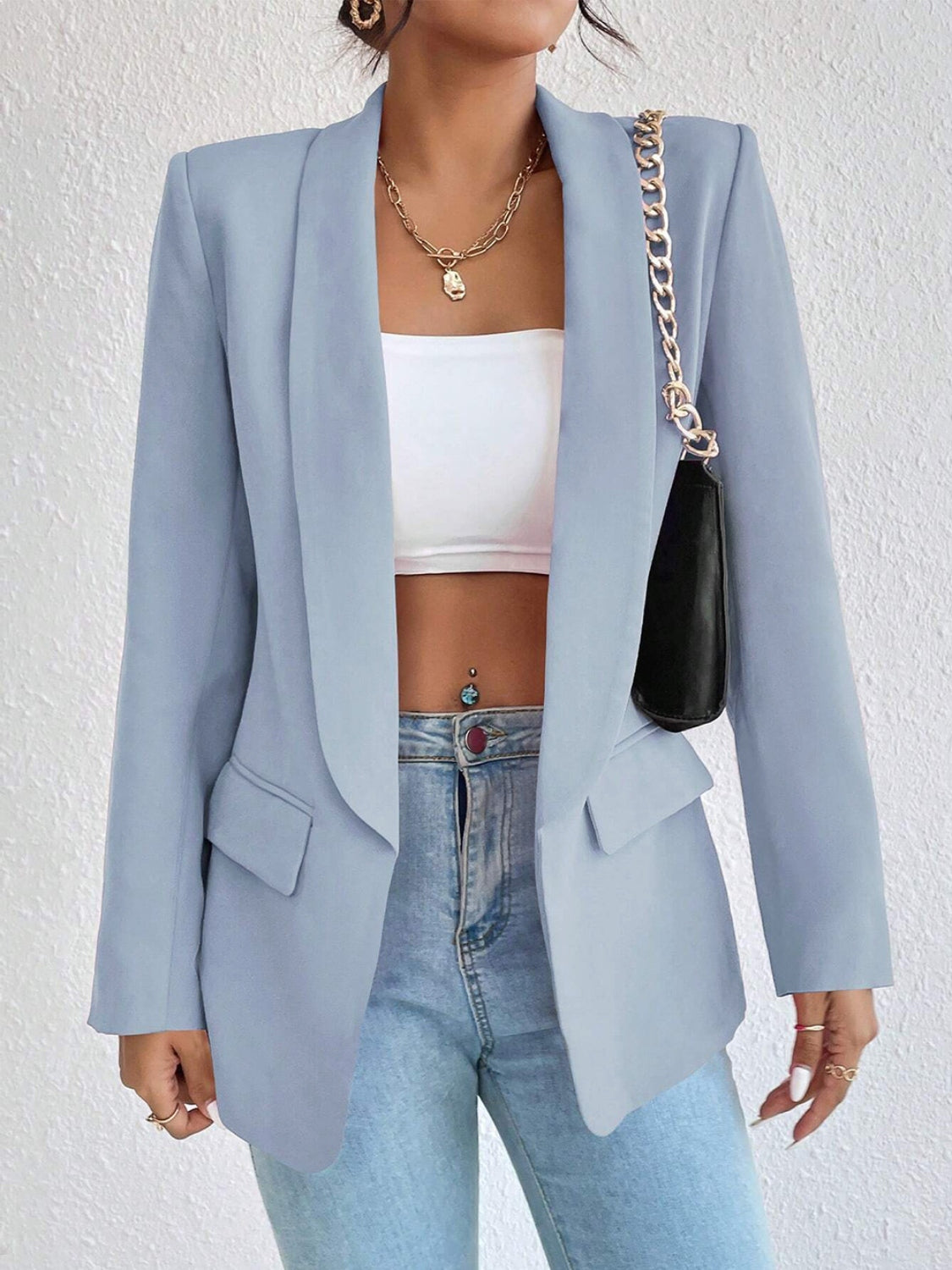 Shawl Collar Long Sleeve Blazer - Luxe4Everyday Light Blue / S Blazer