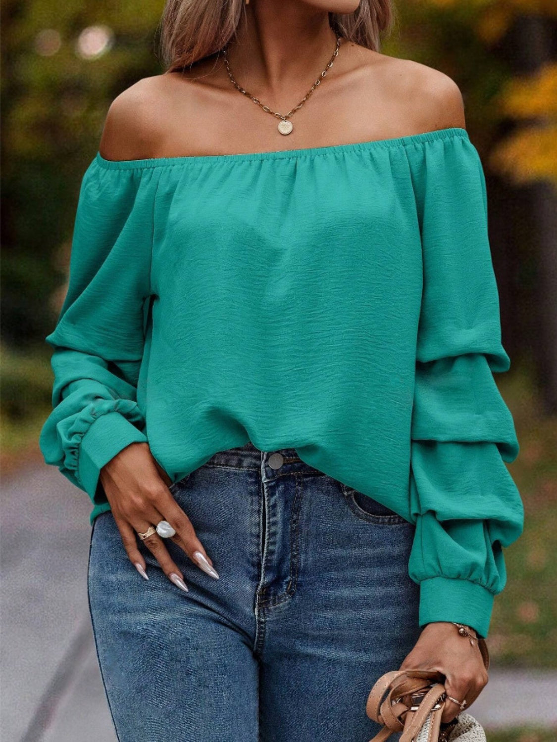 Ruched Off-Shoulder Long Sleeve Blouse - Luxe4Everyday Shirt