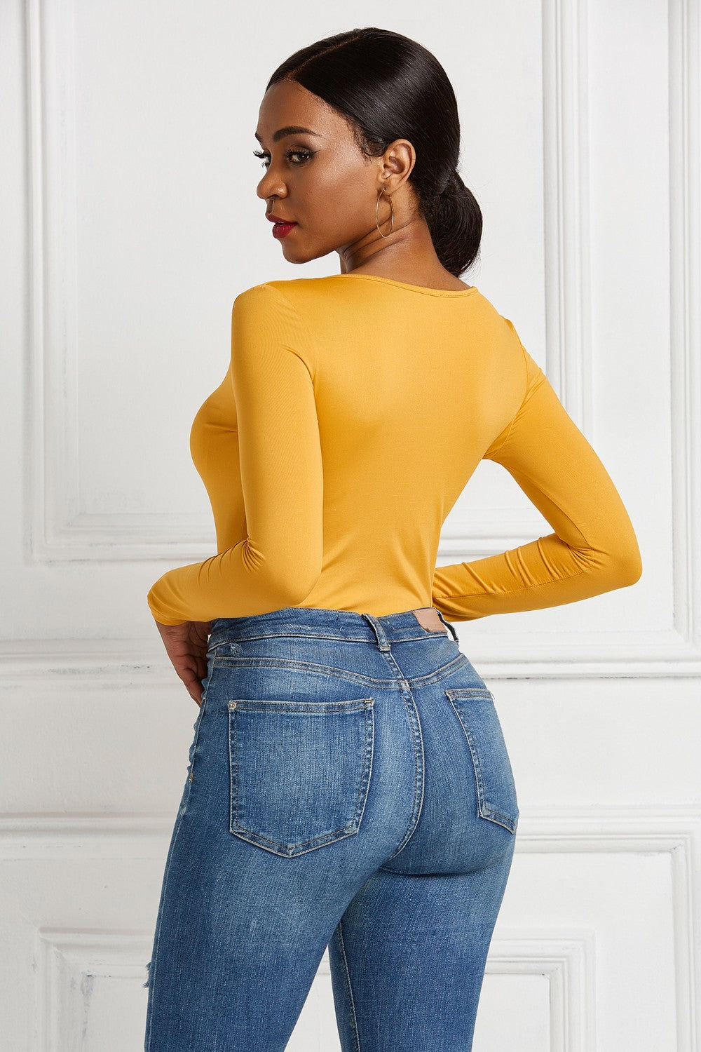 Half Zip Scoop Neck Long Sleeve Bodysuit - Luxe4Everyday Bodysuit