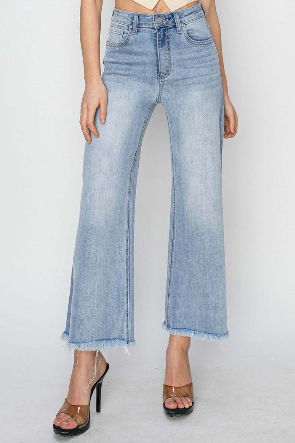 RISEN High Rise Crop Wide Fray Hem Jeans - Luxe4Everyday Light / 1(25) Jeans