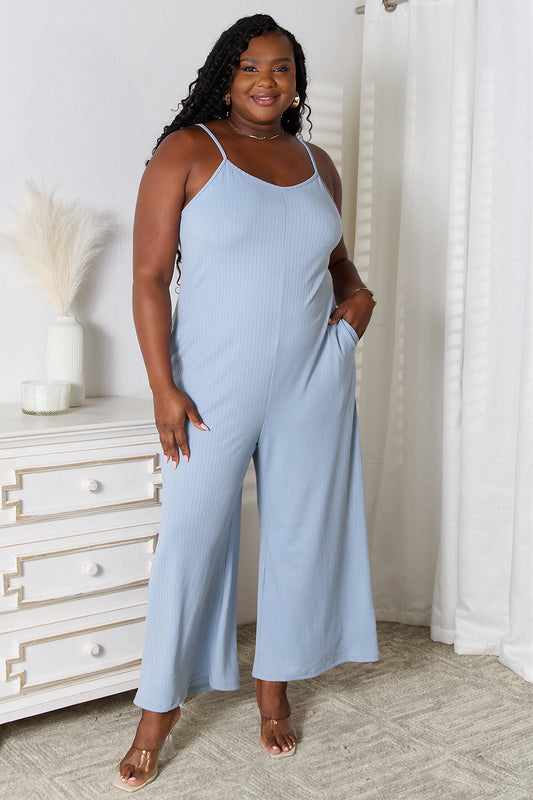 Basic Bae Full Size Spaghetti Strap V-Neck Jumpsuit - Luxe4Everyday Light Blue / S Jumpsuit