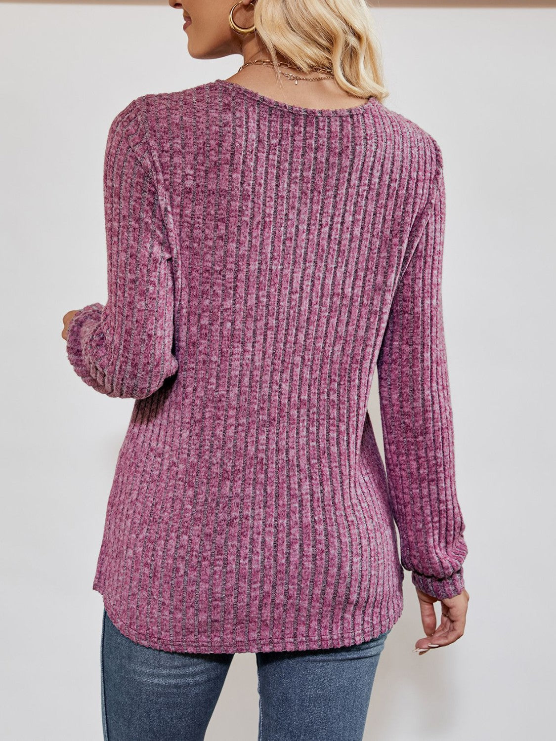 V-Neck Ribbed Long Sleeve Top - Luxe4Everyday Lilac / S Shirt