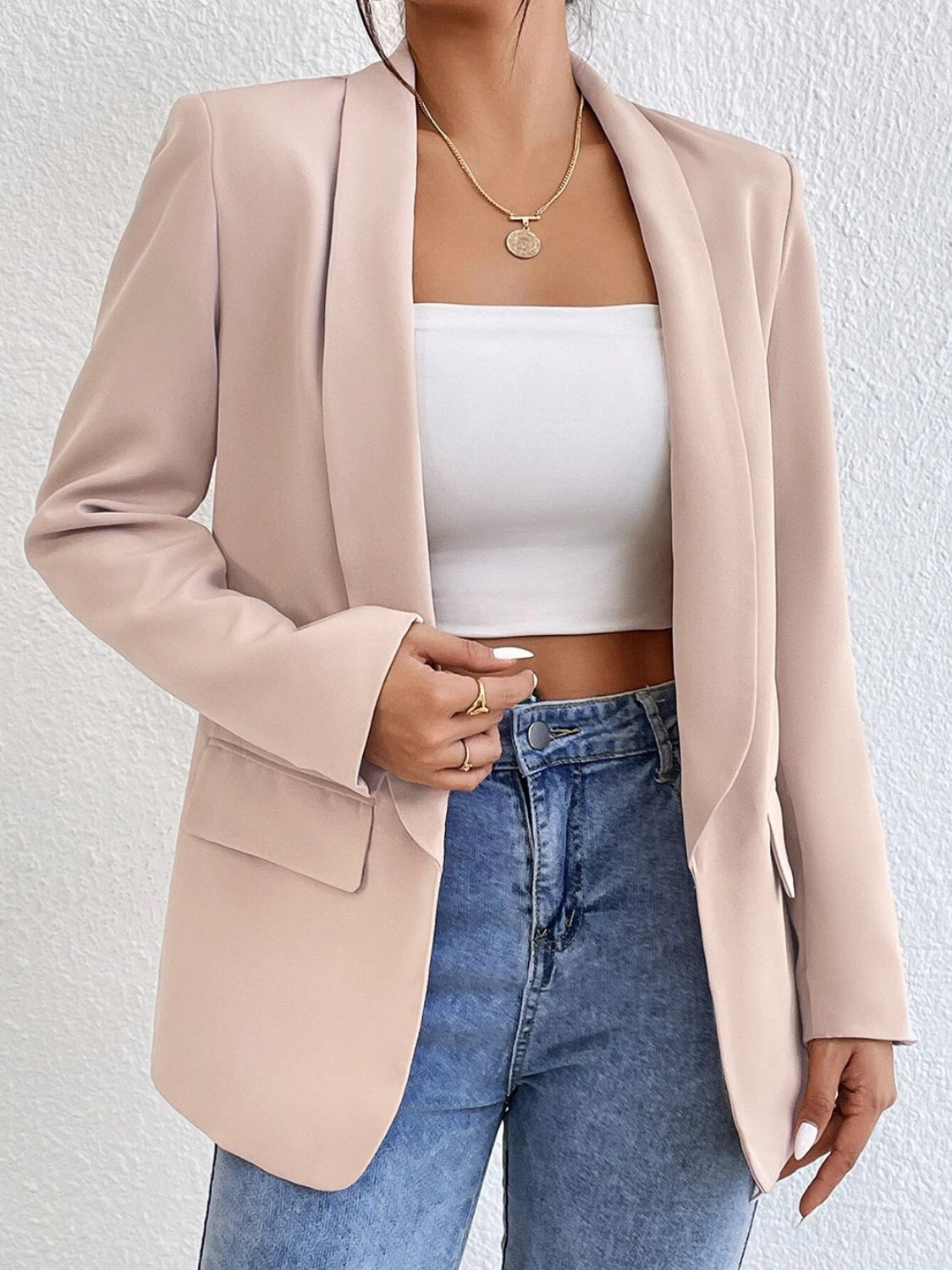 Shawl Collar Long Sleeve Blazer - Luxe4Everyday Dust Storm / S Blazer