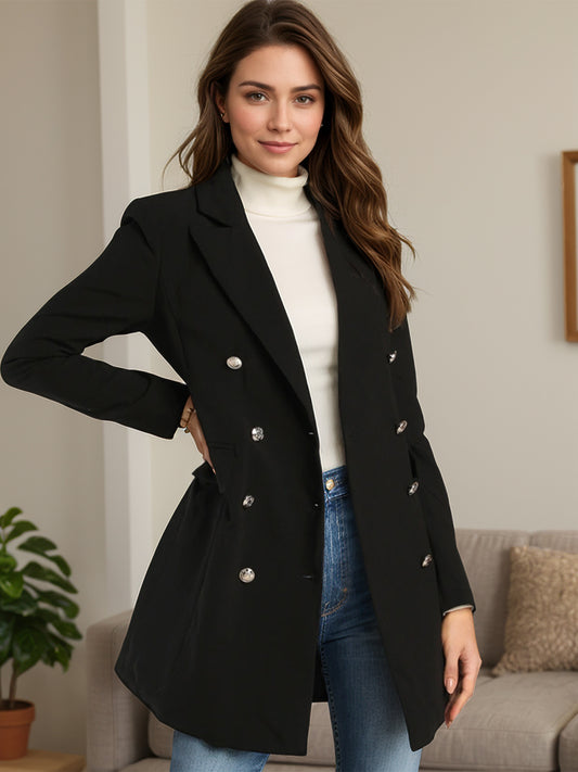 Lapel Collar Long Sleeve Blazer - Luxe4Everyday Black / S Blazer