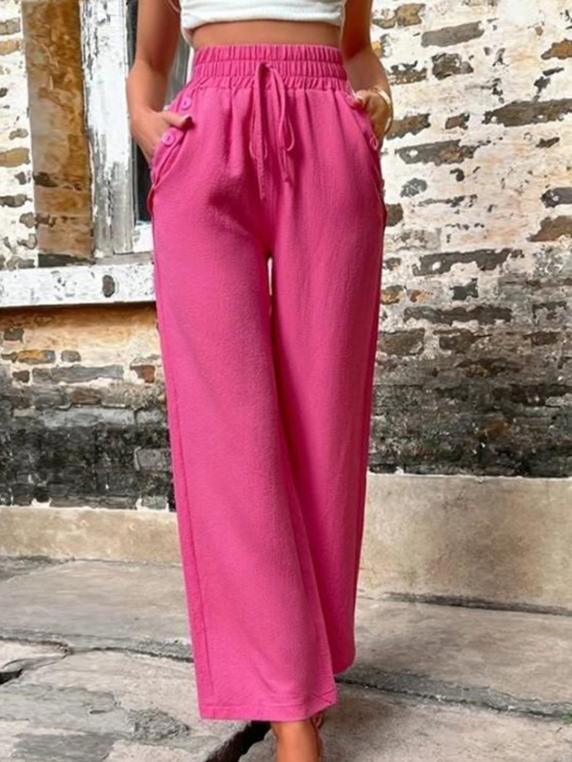 Tied High Waist Wide Leg Pants with Pockets - Luxe4Everyday Cerise / S Pants