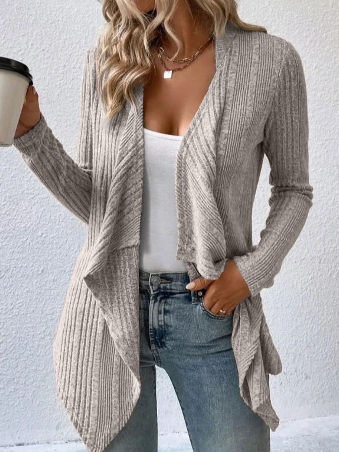 Open Front Long Sleeve Cardigan - Luxe4Everyday Mocha / S Sweater