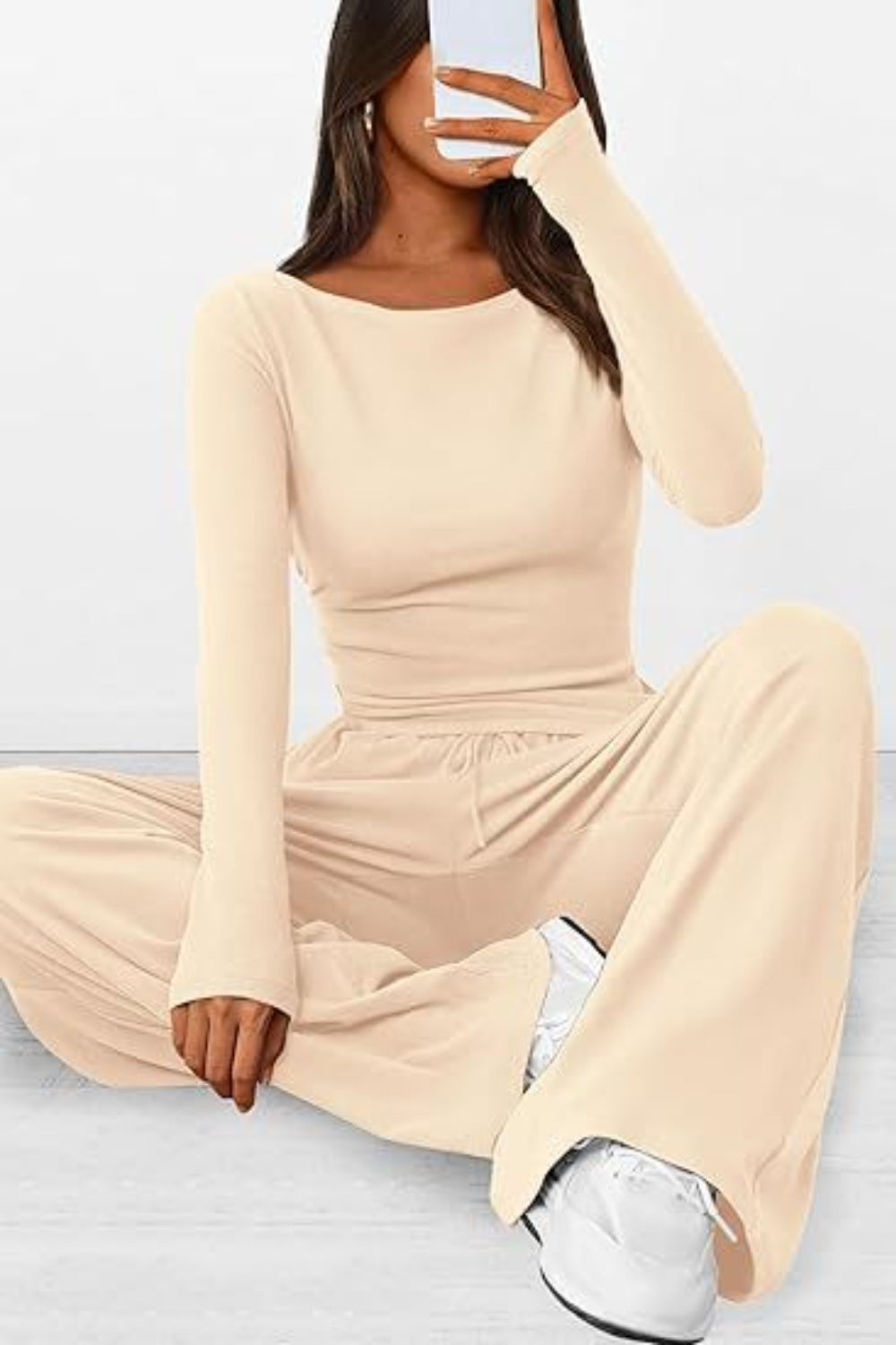 Round Neck Long Sleeve Top and Pants Set - Luxe4Everyday two-piece set